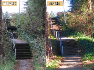 Before & after image of Walking School Bus stair route 
